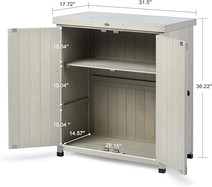 HABAU Outdoor Storage Cabinets Weatherproof for Patio, Garden Work Bench with Shelves & Metal Tabletop, Wooden Potting Table Workstation HABAU