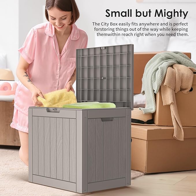 DRATO Deck Boxes, 30 Gallon Outdoor Storage Box for Patio Cushion, Garden Tools, Waterproof and UV Resistant, Lockable (Grey,30 Gallon) DRATOprovidesawarmandcozy