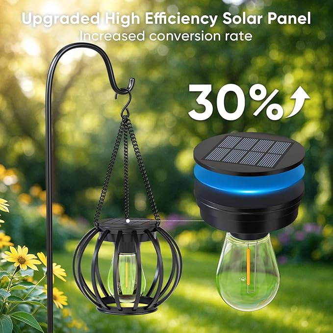 Solar Lanterns Outdoor Waterproof: 2 Pack Metal Hanging Decorative Solar Lights for Pathway Patio Garden Yard - 800mAh Lighting Auto On/Off - IP65 Rustproof Outdoor Lights - Gifts for Mom Women NESSTU