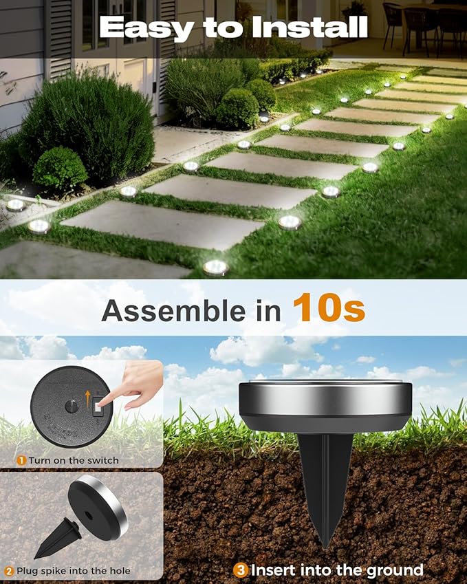 btfarm 6 Pack Solar Lights Outdoor, 8 LED Solar Ground Lights IP65 Waterproof Flat Solar Disc Light, Pathway Lights for Garden Lawn Patio Yard Path Landscape, Cool White btfarmdecorativelighting