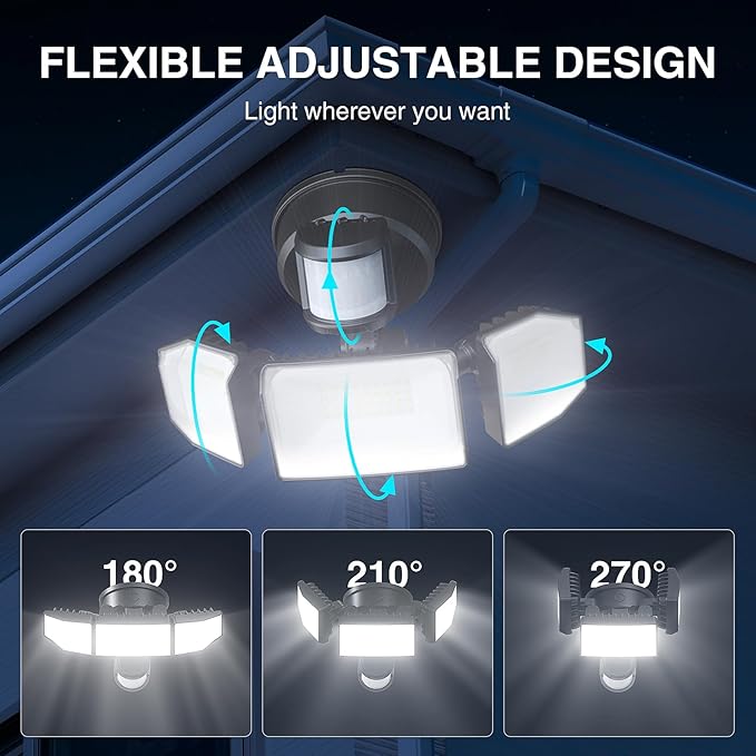 85W Motion Sensor Outdoor Light, 8500LM Ultra-Bright LED Security Light with 3 Adjustable Heads, IP65 Waterproof Dusk to Dawn Flood Light for Garage, Yard, and Driveway, 6500K Daylight, Black Abovizo