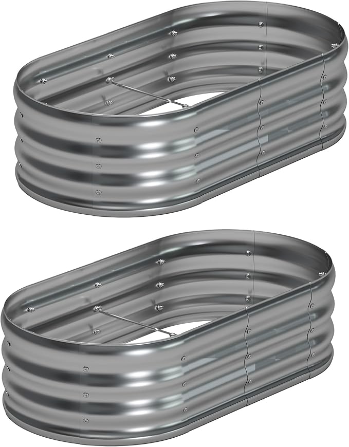4x2x1ft(2 Pack) Galvanized Oval Raised Garden Bed,Outdoor Planter Box Metal Patio Kit Planting Bed for Vegetables Flowers Herb,Silver Foxlang