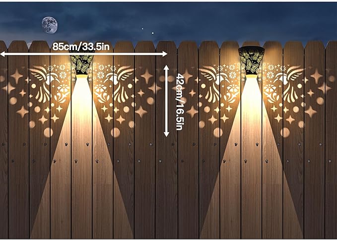 2 Pack Solar Fence Lights Outdoor Wall lihgts Decorations Metal Solar Deck Lights Waterproof LED Solar Powered Step Light Warm White Decorative Lighting for Garden, Front Door (Hummingbird) Gardsee