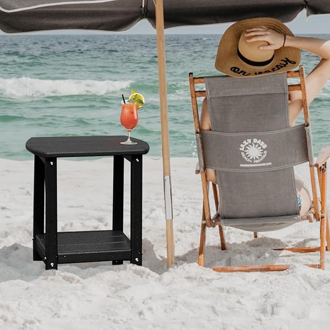 Adirondack Square Outdoor Side Table,2-Tier Storage Patio Side Table, HDPE End Tables for Backyard Pool Porch Garden Lawn GARDENSTAR