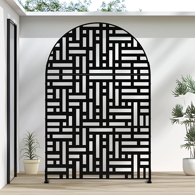 Casaphoria 72" H x 47" W Arched Metal Privacy Screen - Elegant Freestanding Outdoor Screen for Deck, Patio & Balcony - Versatile Decorative Privacy Panels for Home & Garden Use (Black-Helen) Casaphoria