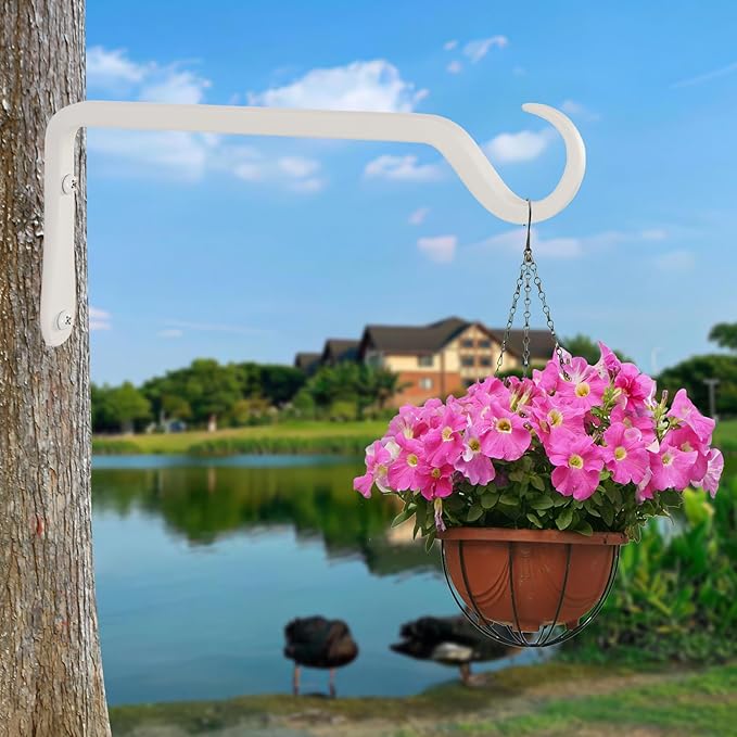 10" Plant Hangers 2-Pack - Heavy Duty Rust-Resistant Steel Hooks for Bird Feeders, Indoor/Outdoor Plants & Wall Decor, White YELOKIE