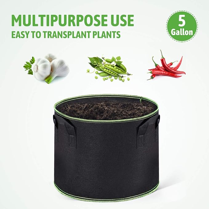 Delxo 20 Pack 5 Gallon Grow Bags Heavy Duty Aeration Fabric Pots Thickened Nonwoven Garden Plant Growing Bags with Handles for Planting Delxo