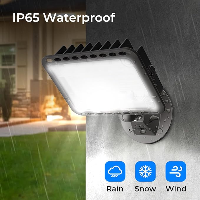 CINOTON 65W LED Flood Lights Outdoor, IP65 Waterproof Exterior Security Wall Lights with 180°Knuckle, 9100LM 120V Outside Aluminum Lighting Fixture for Patio Porch Barn Garden 5000K 4 Pack, UL Listed CINOTON