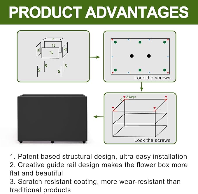 Planter Box Rectangular Block - 24×16×12IN Galvanized Steel Metal Long Box Planter Easy Installation Modern Outdoor Tall Planters All-Weather Use with Drainage Holes for Patio/Porch(Black) Zezgeuro