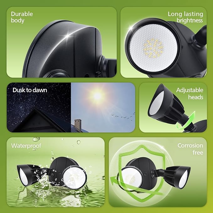 Philips Dusk to Dawn 44W 3500LM LED Security Flood Lights Outdoor, 5000K Daylight, Wet Location, Dual Adjustable Heads Aluminum Wall Light for Yard Garage Porch PhilipsLightingLED