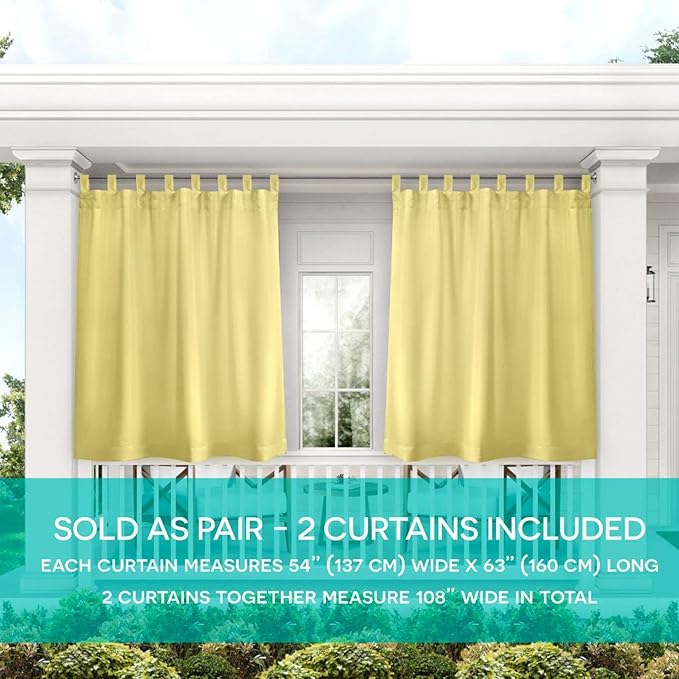 Exclusive Home Cabana Solid Indoor/Outdoor Light Filtering Hook-and-Loop Tab Top Curtain Panel Pair, 54"x63", Sundress Exclusive+Home