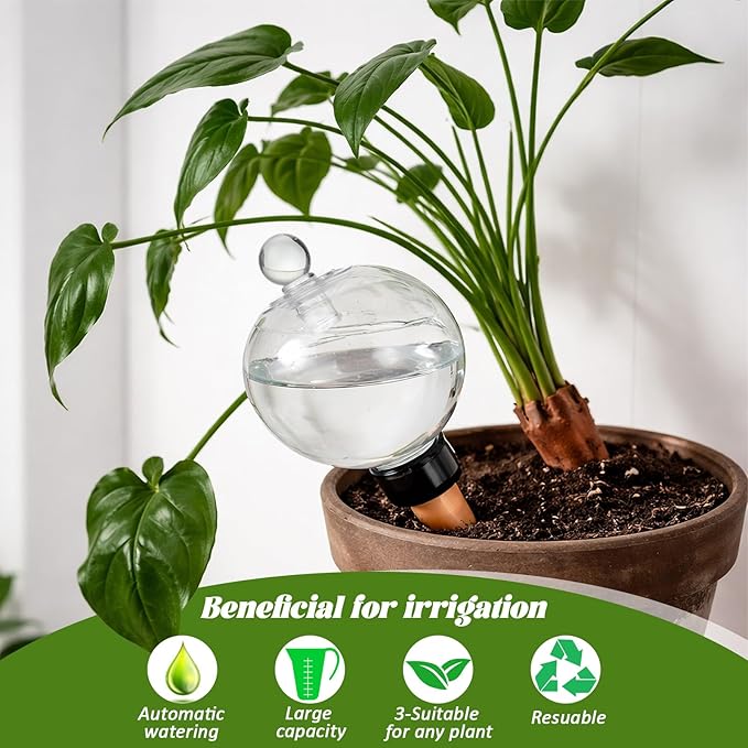 4 Pack 17.5 oz Plant Watering Globes with Covers Self Watering Planter Insert Top Fill Plastic Water Bulbs for Indoor and Outdoor Plants Watering Devices TINSKY