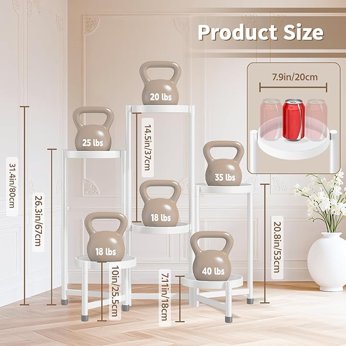 LASZOLA 6 Tiered Folding Tall Plant Stand Indoor for Multiple Large Planter, Heavy Duty Metal Adjustable Flower Rack for Narrow Corner, Sturdy Vertical Spiral Shelving Holder for Modern House, White LASZOLA