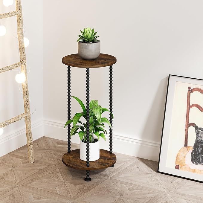 YINMIT Plant Stand Indoor, 2 Tier Small Plant Stand, 23" Tall Metal Spindle Poles Plant Stands, Corner Flower Pot Stand, Plant Tables Indoor, Planter Pot Holder for Balcony Garden Patio Living Room YINMIT