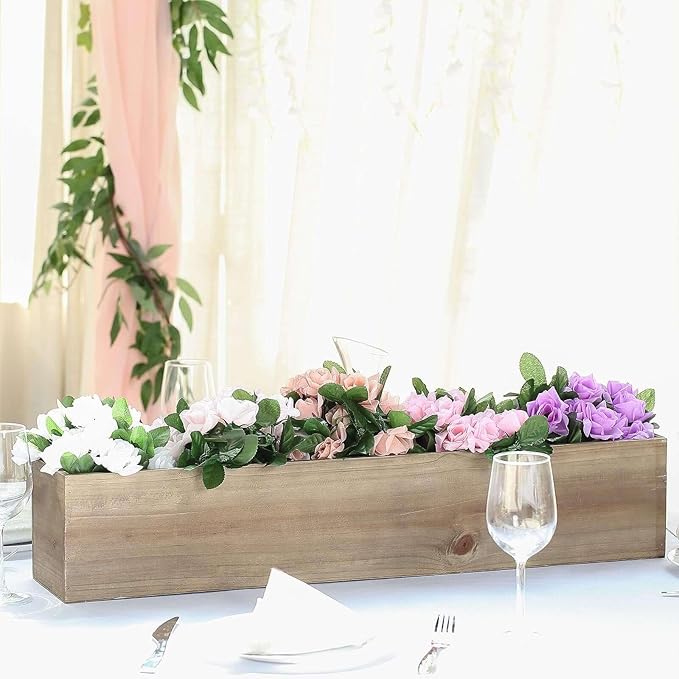 Efavormart 30"x6" Natural Wood Planter Box with Plastic Liner, DIY Rustic Rectangle Wooden Box for Succulents, Long Wedding Table Centerpieces and Farmhouse Party Decor efavormart