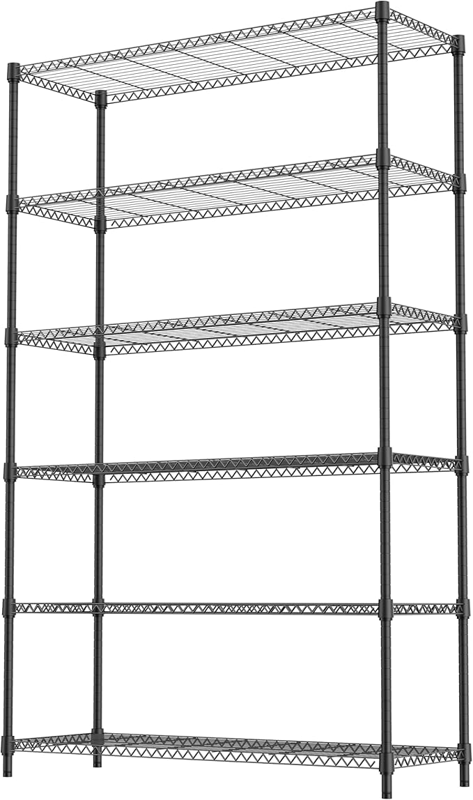 6 Tiers Storage Shelves Load 2100LBS, Metal Shelving Wire Metal Shelving Unit Shelves for Storage Adjustable Garage Shelving for Pantry Kitchen Garage Black 17.7" D x 47.3" W x 82.4" H MEIGAOPLASTICANDMETALHKCOLIMITED