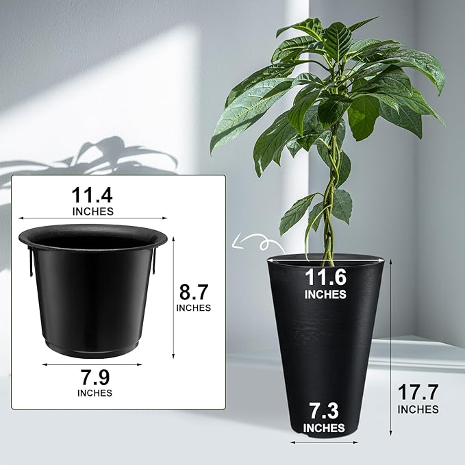 Sieral Set of 2 Tall Outdoor Planters 12 x 18 Inch Large Resin Outdoor Planters for Front Porch Flower Round Floor Decorative Indoor Pots with Drainage(Black) Sieral