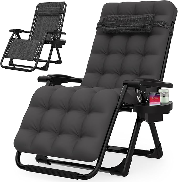 Suteck Zero Gravity Chair, Reclining Camping Lounge Chair w/Removable Cushion, Upgraded Lock and Cup Holder, Reclining Patio Chairs Folding Recliner for Indoor and Outdoor Suteck