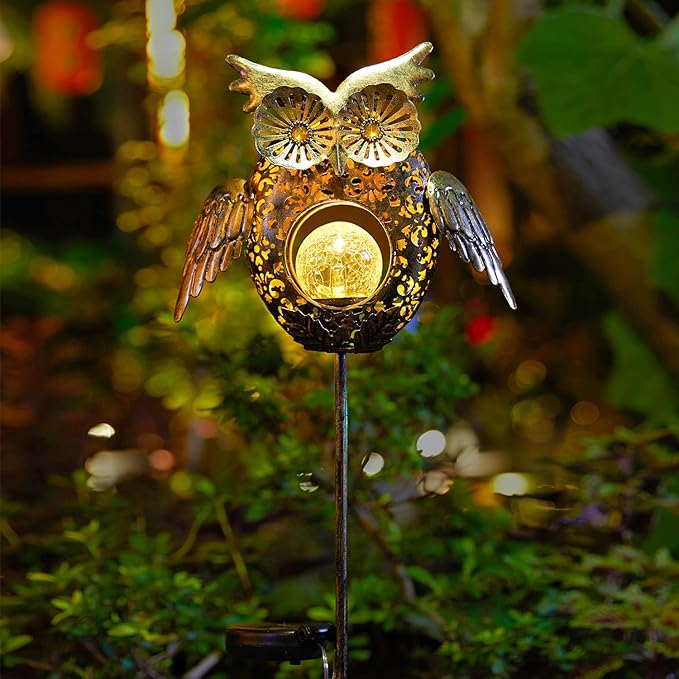 Go2garden Solar Lights Outdoor Owl Garden Gifts Mom Metal Stakes Lights for Lawn Ornaments, Yard Art, Pathway Decorations,Birthday Mothers' Day Gift for Grandma Wife (Bronze) Go2garden