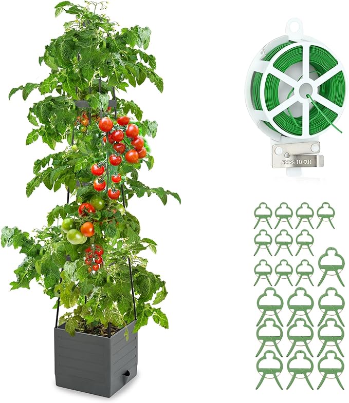 Raised Garden Bed, Planter Boxes with Trellis 58.3'' Tomato Planters for Climbing Vine Vegetables Flowers Plants Self Watering Tomatoes Cage for Outdoor Patio Greenhouse Qaobo