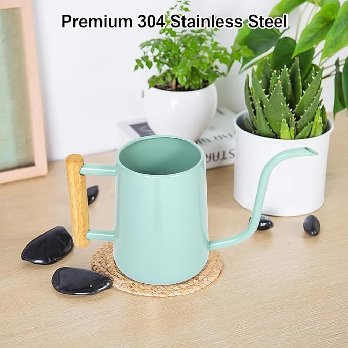 Watering Can Indoor Plants, 35 oz/1000 ml Metal Stainless Steel Watering Can Pot with Long Spout for Indoor House Plants Bonsai Outdoor Garden Flower Decorative (Green Rootora