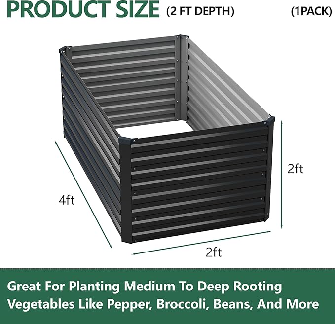Vengarus 4x2x2FT Galvanized Raised Garden Bed Kit, Outdoor Metal Planter Box for Vegetables, Fruits,Herbs, and Succulents - 120 Gallon Capacity,Black Vengarus