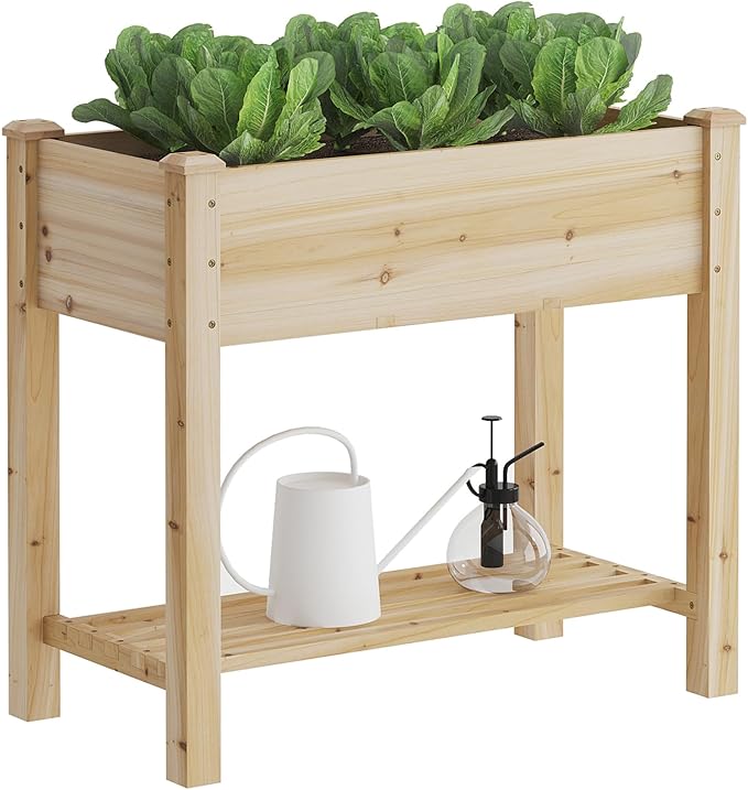 FILWH Raised Garden Bed with Legs Elevated Wooden Planter Box Stand Large Planter Stand Box for Fruits Vegetables Flowers with Divider with Bag - 34x18x30.5IN FILWH