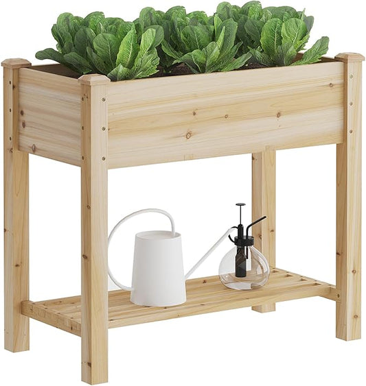 FILWH Raised Garden Bed with Legs Elevated Wooden Planter Box Stand Large Planter Stand Box for Fruits Vegetables Flowers with Divider with Bag - 34x18x30.5IN FILWH