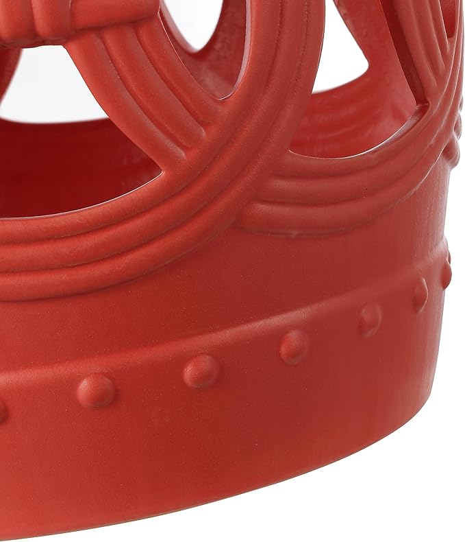 JONATHAN Y TBL1022G Lucky Coins 16" Chinese Ceramic Drum Indoor/Outdoor Garden Stool Bohemian, Coastal, Cottage, French Country, Traditional, for Living Room, Garden Room, Patio, Matte Coral JONATHANY