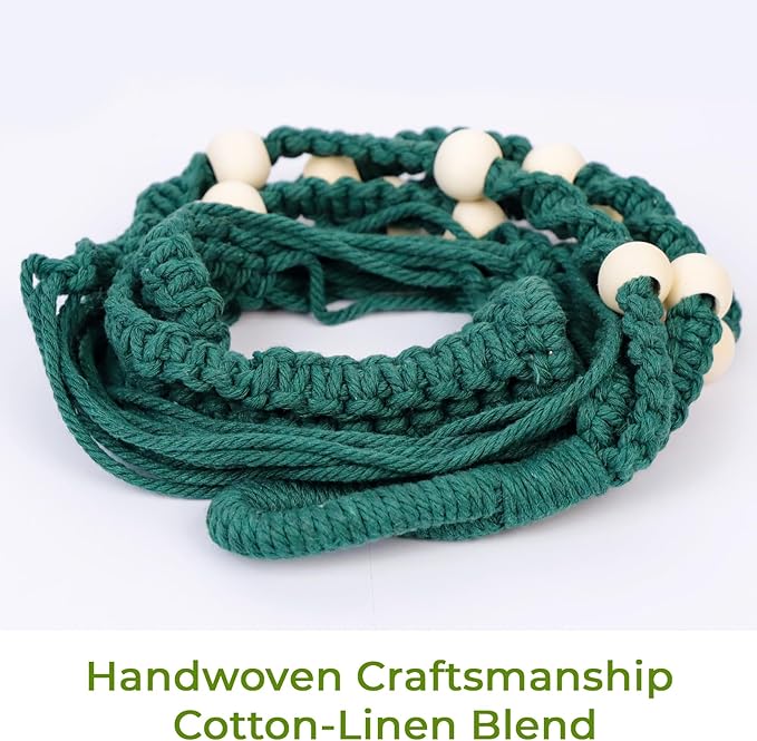 Macrame Plant Hanger,Up to 4-15 inch Pots, Wood Beads Cotton Hanging Planter Holder for Indoor Outdoor Boho Home Decor, 35 Inch, Ivory, Set of 2 (Green) Rootora