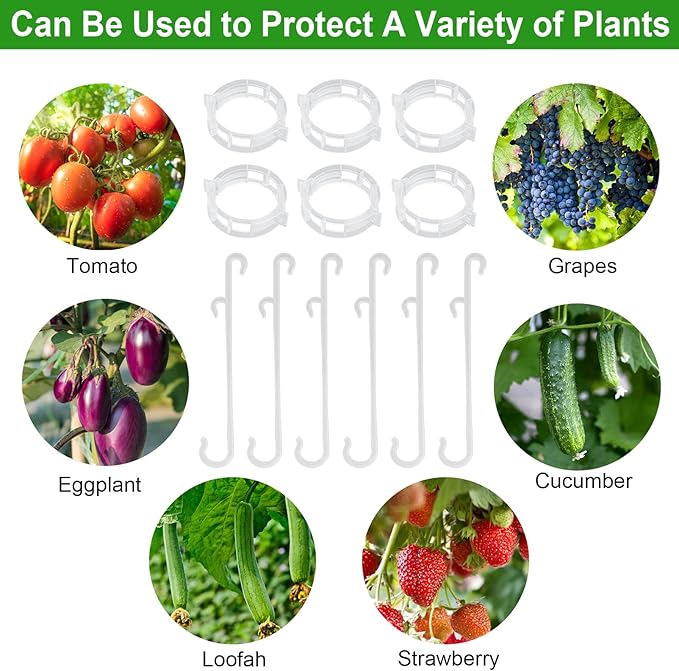 250 Pcs Tomato Clips, Plant Support Clips and J Tomato Hooks, Plastic Trellis Clip Vegetable Cages Vine Garden Clip for Tomatoes Cucumber Grape Melon, Makes Plants Grow Upright or Prevent Falling Off Unves