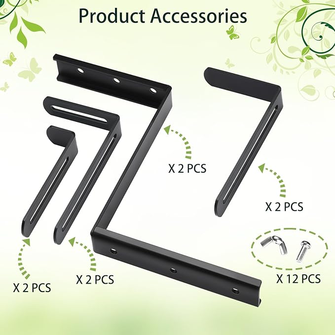 Planter Box Brackets, Adjustable Window Box Brackets for Deck Railing, No Drill Flower Box Bracket for Outdoor Planters-2 Pack VIVIKEN