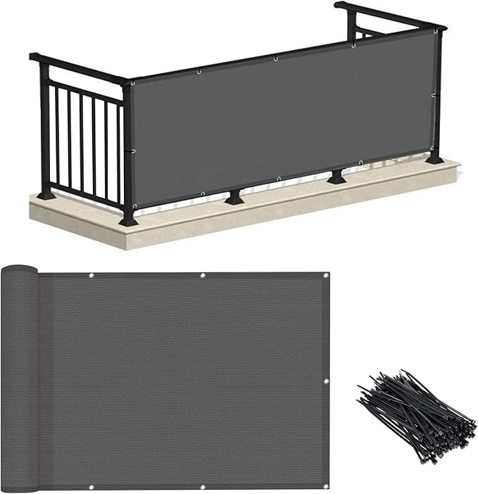 LOVE STORY 3'x12' Dark Grey Balcony Screen Privacy Fence Cover UV Protection (HDPE) Weather-Resistant 3 FT Height Shield for Deck, Patio, Backyard, Outdoor Pool, Porch, Railing LOVESTORY