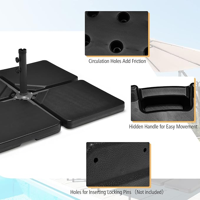 Tangkula 4Pcs 13L 220 lbs Cantilever Offset Patio Umbrella Base, Water & Sand Filled Heavy Duty Outdoor Umbrella Base, Square Umbrella Base Plate Set with Easy-Fill Spouts, Black TANGKULA