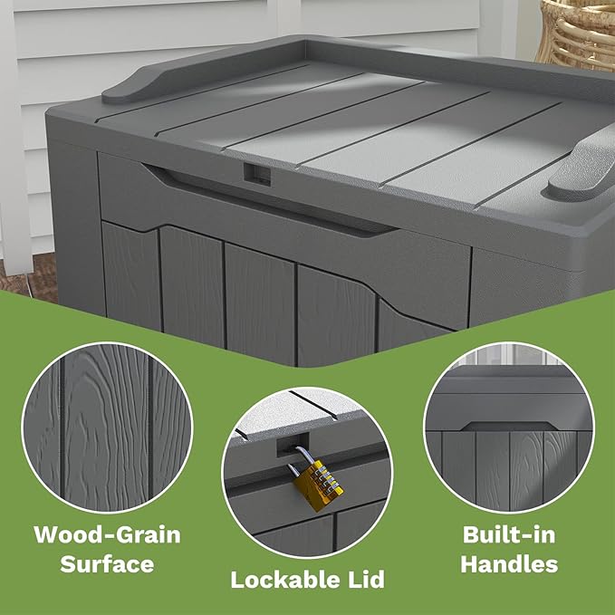 Patiowell 30 Gallon Resin Deck Box, Outdoor Storage Box for Patio Furniture, Deliveries, Pool Supplies,Waterproof and Lockable, Grey Patiowell