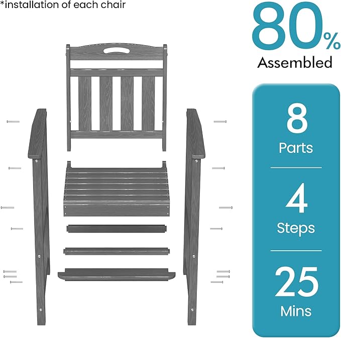 Ciokea Outdoor Bar Stool, Oversized HDPE Patio Bar Chair with 27" Seat Height, Heavy Duty Modern Tall Outdoor Chairs Bar Funiture for Bar Deck Balcony Kitchen Counter Yard, Grey CIOKEA