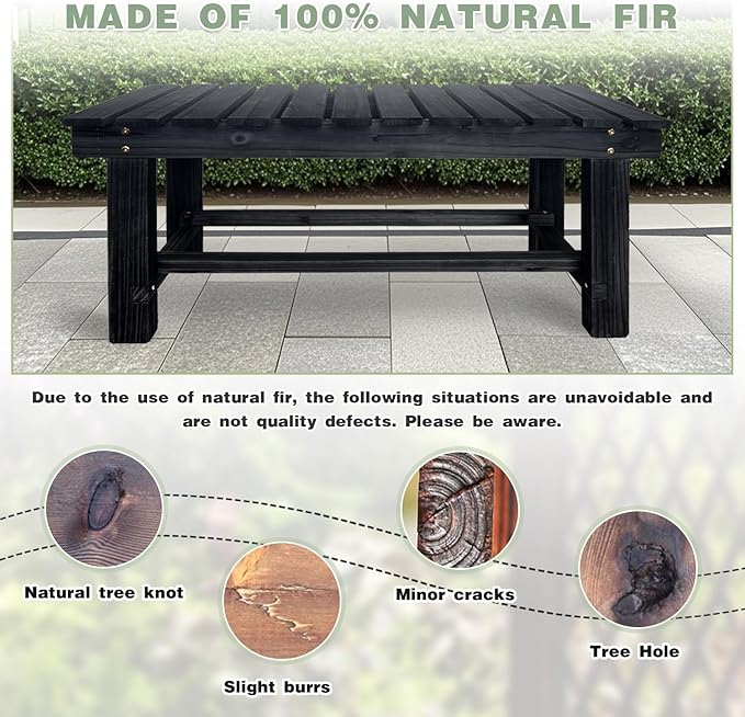 Outdoor Garden Bench, 2-Person Wood Patio Bench Weatherproof Outdoor Backless Bench, Anti-Corrosion and Anti-Rust Garden Benches for Garden Lawn Porch Park Backyard (Black,35.5''/90cm) LSPYYDS
