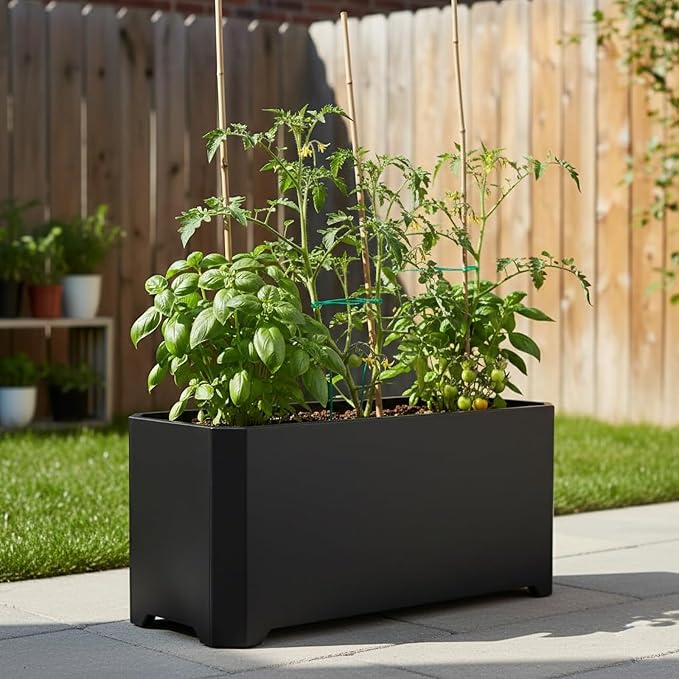 Steel Planter Box-32"x15"x15"-Rectangular Planters for Outdoor Plants, Black Matel Planter Box Raised Support Feet for Patio, Deck, Garden, Yard, Drain Holes, Easy Assembly GJWCVLOUTDOORLIFESELLER