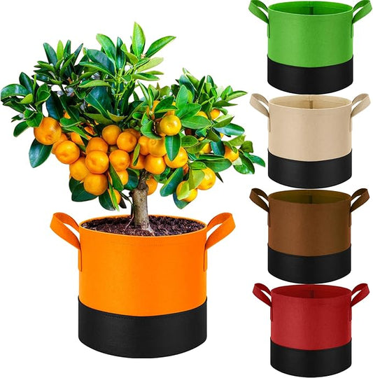 10 Gallon Fabric Grow Bags 5-Pack, 350G Heavy Duty Nonwoven Plant Pots with Handles, Breathable Root Pruning Containers for Vegetables Flowers Indoor Outdoor Gardening Fhyisble