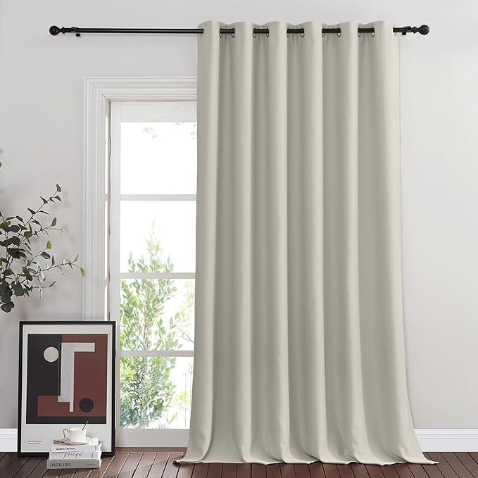 NICETOWN Blackout Patio Curtains 100 x 144 Inches Long for Sliding Door Extral Wide Blackout Curtain Panels Thermal Insulated Room Divider - Grommet Top, 100" W x 144" L, 1 Panel, Natural NICETOWN
