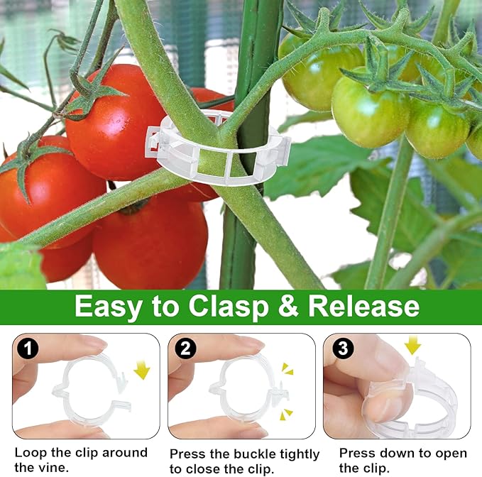 250 Pcs Tomato Clips, Plant Support Clips and J Tomato Hooks, Plastic Trellis Clip Vegetable Cages Vine Garden Clip for Tomatoes Cucumber Grape Melon, Makes Plants Grow Upright or Prevent Falling Off Unves
