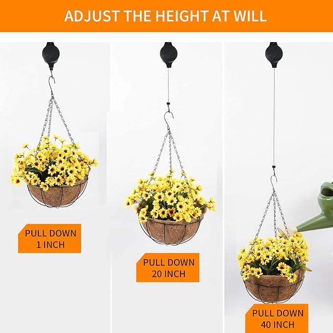 6PCS Retractable Hanging Plant Pulley Hook - Adjustable for Flower Baskets, Plant Pots, Bird Feeders（6PCS Black） HOGXUAE
