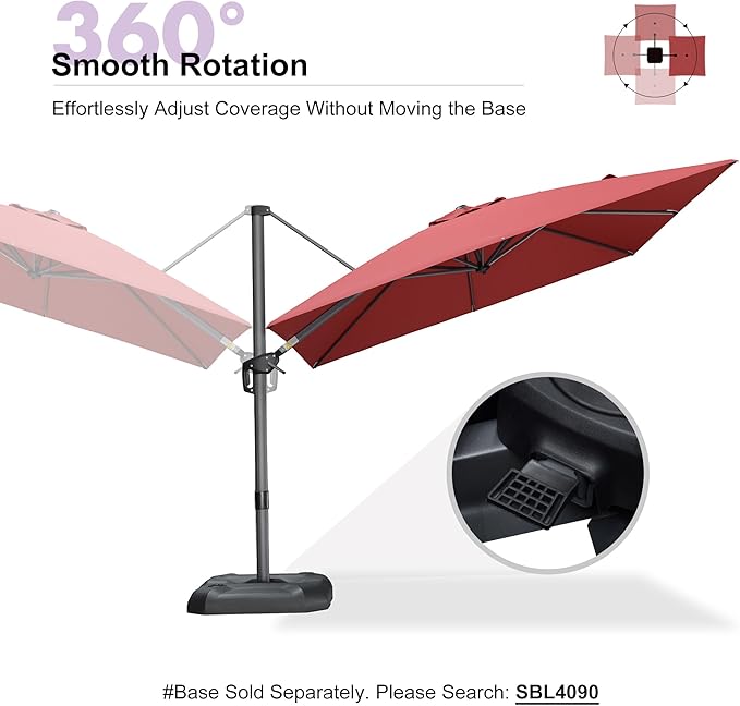 PURPLE LEAF 9 Feet Square Cantilever Umbrella Patio Umbrella with Base Outdoor Umbrella Aluminum Offset with 360-degree Rotation for Garden Deck Pool Patio Terra PURPLELEAF