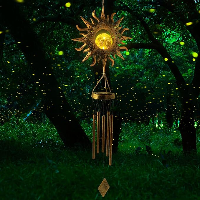 Solar Sun Light Wind Chimes for Outside for Women Gifts for Mom Grandma Wife Birthday Gift Crackle Glass Ball Windchimes Gardening Gift for Outdoor Patio Decor Yard Porch Decorations ShangTianFeng