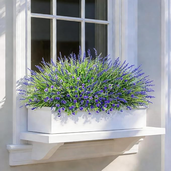 HyeFlora 20 Bundles Artificial Fake Outdoor Plants Flowers for Spring Decoration, UV Resistant Realistic Purple Plastic Flowers Faux Plant Monkey Grass for Planter Home Garden Porch Patio Window Box HyeFloraartificialflowers