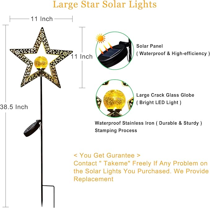 TAKE ME Star Solar Lights Garden Outdoor Decor Waterproof Metal Solar Stakes Lights for Patio Yard Walkway Lawn Patio Mothers Day Garden Gifts Mom Wife Grandma TAKEME