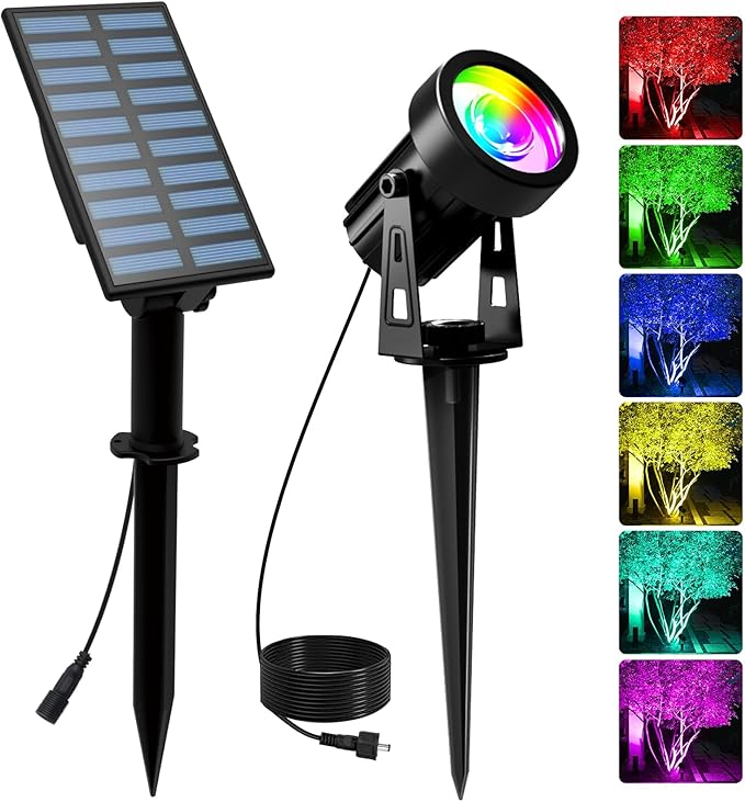 T-SUNUS RGB Solar Landscape Spotlights Christmas, Color Changing Spot Light Outdoor IP65 Waterproof Garden Lights 9.8ft Cable with Separated Panel for Yard Driveway Porch Walkway Pool Patio Halloween T-SUNUSLighting