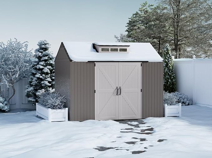 Rubbermaid Extra Large Resin Outdoor Storage Shed With Floor (7 x 10.5 Ft.) Weather Resistant Brown Organization for Home/Lawn Mower/Backyard Equipment/Bike Storage/Pool Supplies Rubbermaid