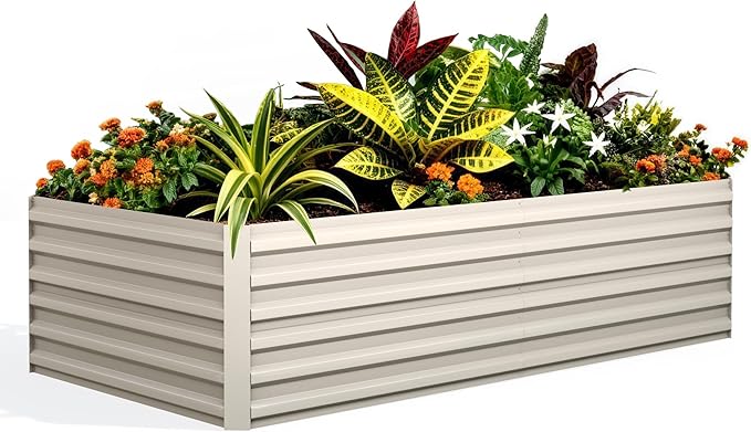 GarveeLife 6x3x2 ft Galvanized Raised Garden Bed, 24" Tall Metal Planter Box for Flowers Vegetables, Rust-Resistant Raised Garden Beds for Gardening, Easy Assembly Outdoor Garden Box & Planters,Beige GarveeLife