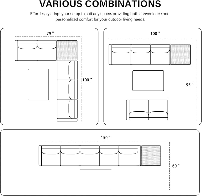 Belord 5-Seater Patio Conversation Set - 4 Piece Outdoor Sectional Furniture Set with Large Storage Box and Coffee Table Outdoor Patio Furniture Set for Garden Poolside Backyard Gray Belord